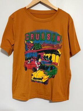Orange Cruisin American Style Burger City Retro Style Graphic Tee Size X-Large